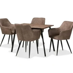 Dining Tables-Kirkland's Home Table And Leather Bucket Chairs 5-Pc. Dining Set Brown/Black