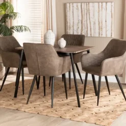 Dining Tables-Kirkland's Home Table And Leather Bucket Chairs 5-Pc. Dining Set Brown/Black