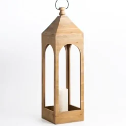 Lanterns-Kirkland's Home Tall Natural Wood Open Lantern Brown