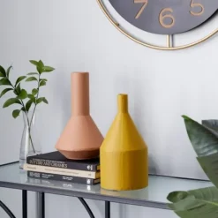 Vases-Kirkland's Home Tall Terracotta Two-Toned Speckled Vases, Set Of 3 Tan/White