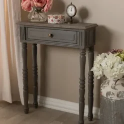 Console Tables-Kirkland's Home Tan And Gray Ornate Ball Turned Console Table