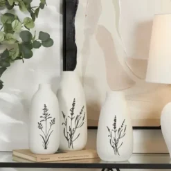 Vases-Kirkland's Home Tan And White Striped Coastal Ceramic Vase, 9 In. Tan/White