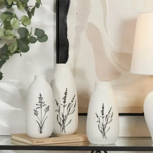 Vases-Kirkland's Home Tan And White Striped Coastal Ceramic Vase, 9 In. Tan/White