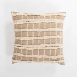 Pillows-Kirkland's Home Tan Embroidered Grid Pillow Tan/Ivory