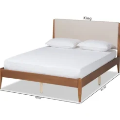 Beds & Headboards-Kirkland's Home Tan Upholstered Brown Wood King Platform Bed Brown/Tan