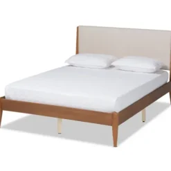 Beds & Headboards-Kirkland's Home Tan Upholstered Classic Wood Full Platform Bed Tan/Brown