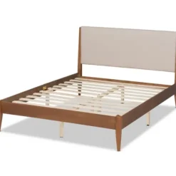 Beds & Headboards-Kirkland's Home Tan Upholstered Classic Wood Full Platform Bed Tan/Brown