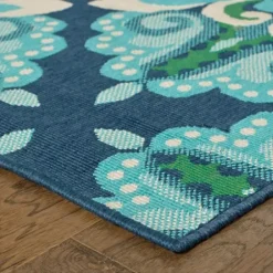 Outdoor Rugs-Kirkland's Home Tangerine Floral Burst Round Outdoor Area Rug Orange/Blue/Green