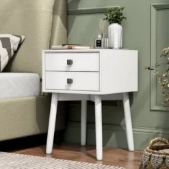 Nightstands-Kirkland's Home Tapered 2-Drawer Nightstand White