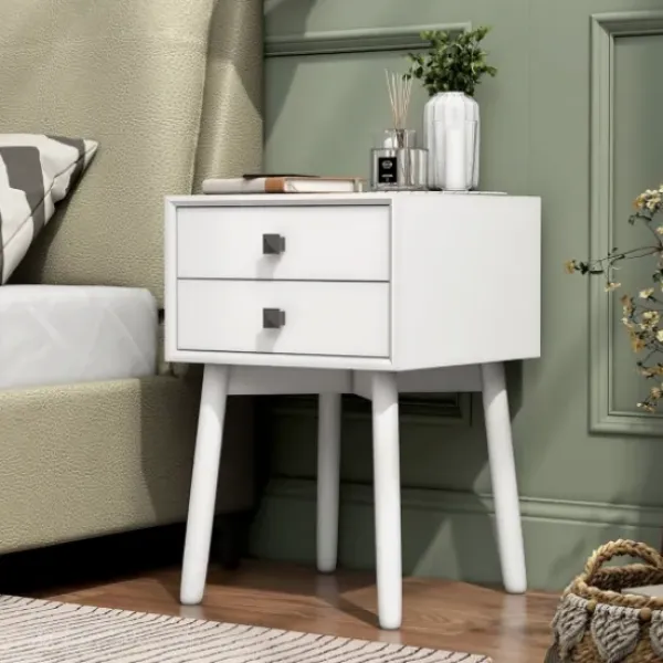 Nightstands-Kirkland's Home Tapered 2-Drawer Nightstand White