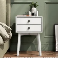 Nightstands-Kirkland's Home Tapered 2-Drawer Nightstand White