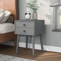 Nightstands-Kirkland's Home Tapered 2-Drawer Nightstand Gray