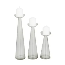Candle Holders-Kirkland's Home Tapered Glass Pillar Candle Holders, Set Of 3 Clear