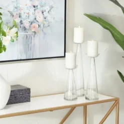 Candle Holders-Kirkland's Home Tapered Glass Pillar Candle Holders, Set Of 3 Clear