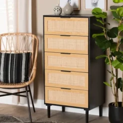 Dressers & Chests-Kirkland's Home Tara Two-Tone Espresso Rattan Chest