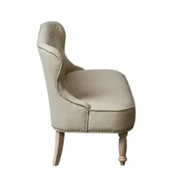 Sofas & Loveseats-Kirkland's Home Taupe Button Tufted Nailhead Trim Settee Tan
