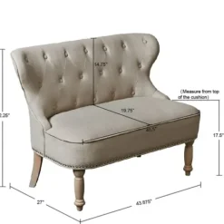 Sofas & Loveseats-Kirkland's Home Taupe Button Tufted Nailhead Trim Settee Tan