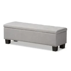 Entryway Furniture-Kirkland's Home Taupe Button-Tufted Upholstered Storage Bench Tan