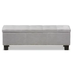 Entryway Furniture-Kirkland's Home Taupe Button-Tufted Upholstered Storage Bench Tan