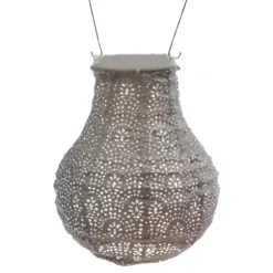 Outdoor Lighting-Kirkland's Home Taupe Fan Bulb Hanging Led Outdoor Lantern Tan