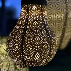 Outdoor Lighting-Kirkland's Home Taupe Fan Bulb Hanging Led Outdoor Lantern Tan