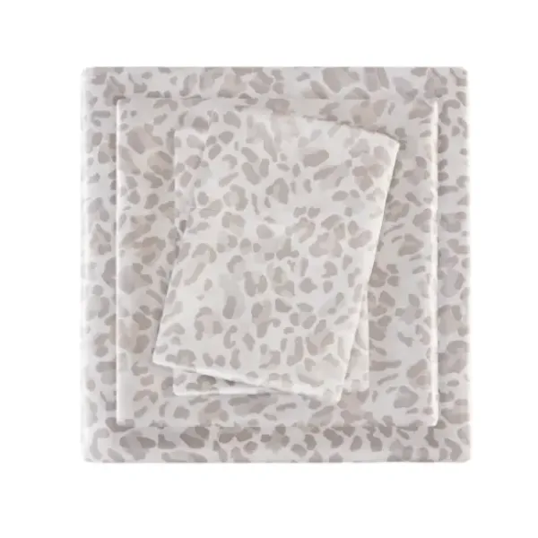 Bed Sheets-Kirkland's Home Taupe Leopard Print Satin 3-Pc. Twin Sheet Set White/Tan