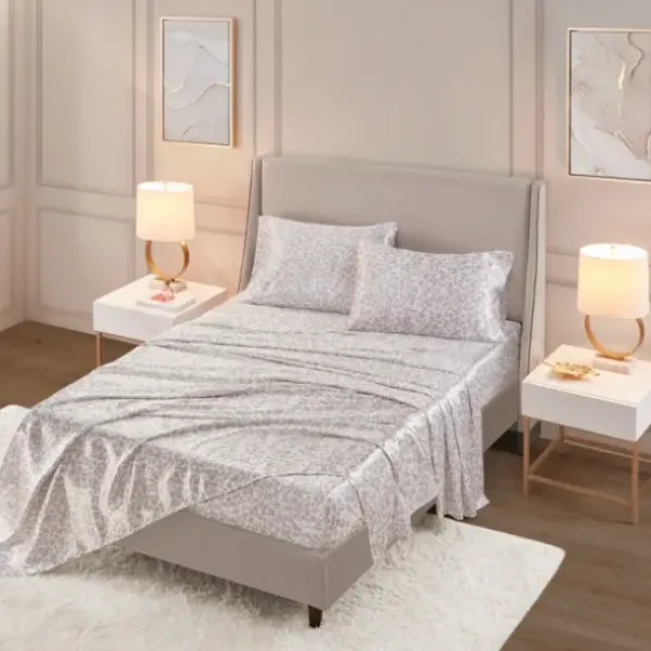 Bed Sheets-Kirkland's Home Taupe Leopard Print Satin 3-Pc. Twin Sheet Set White/Tan