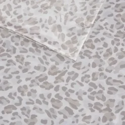 Bed Sheets-Kirkland's Home Taupe Leopard Print Satin 3-Pc. Twin Sheet Set White/Tan