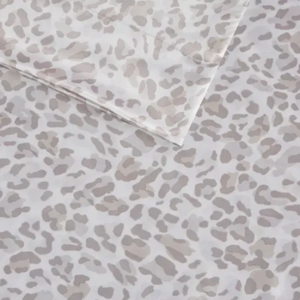 Bed Sheets-Kirkland's Home Taupe Leopard Print Satin 3-Pc. Twin Sheet Set White/Tan