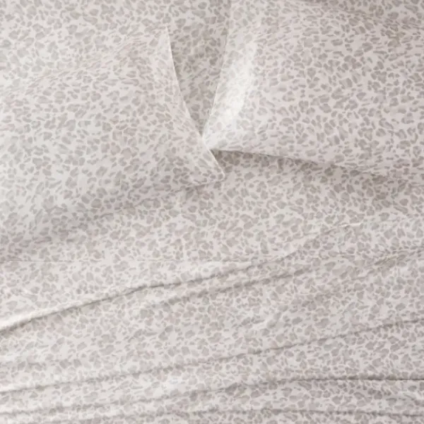 Bed Sheets-Kirkland's Home Taupe Leopard Print Satin 3-Pc. Twin Sheet Set White/Tan