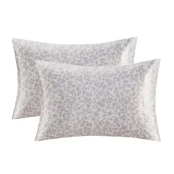 Bed Sheets-Kirkland's Home Taupe Leopard Satin Standard 2-Pc. Pillow Case Set White/Tan