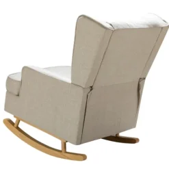 Accent Chairs-Kirkland's Home Taupe Upholstered Natural Base Wingback Rocker Tan