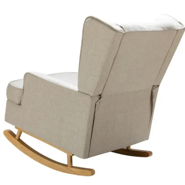 Accent Chairs-Kirkland's Home Taupe Upholstered Natural Base Wingback Rocker Tan