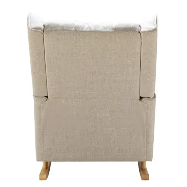 Accent Chairs-Kirkland's Home Taupe Upholstered Natural Base Wingback Rocker Tan