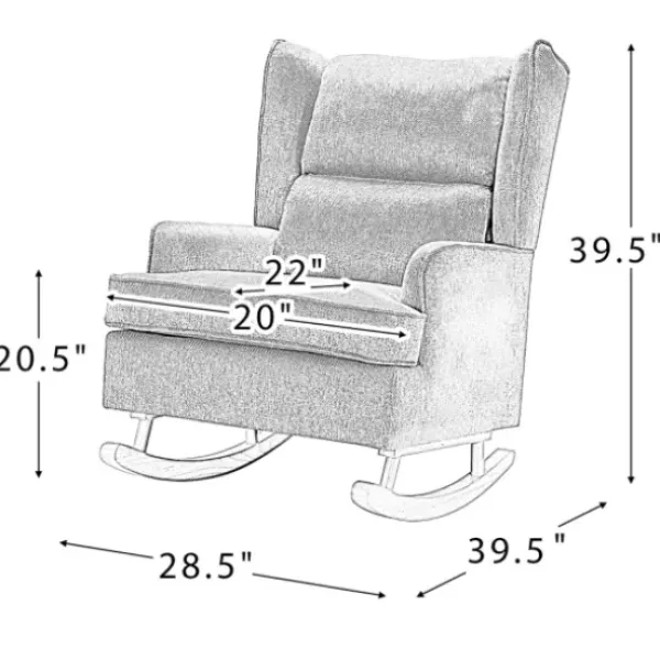 Accent Chairs-Kirkland's Home Taupe Upholstered Natural Base Wingback Rocker Tan