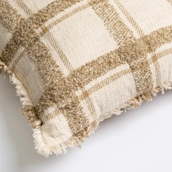 Pillows-Kirkland's Home Taupe Windowpane Plaid Pillow Tan/White