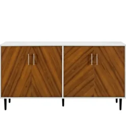 Tv Stands & Media Consoles-Kirkland's Home Teak And White Chevron Door Tv Stand Brown