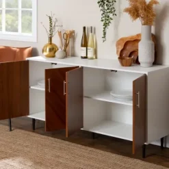 Tv Stands & Media Consoles-Kirkland's Home Teak And White Chevron Door Tv Stand Brown