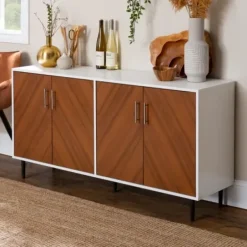 Tv Stands & Media Consoles-Kirkland's Home Teak And White Chevron Door Tv Stand Brown