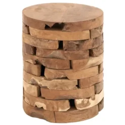 Benches & Ottomans-Kirkland's Home Teak Wood Stacked Round Stool Brown