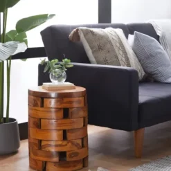 Benches & Ottomans-Kirkland's Home Teak Wood Stacked Round Stool Brown