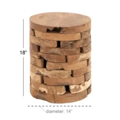 Benches & Ottomans-Kirkland's Home Teak Wood Stacked Round Stool Brown