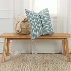Pillows-Kirkland's Home Teal And Ivory Directional Stripes Pillow Blue/Ivory