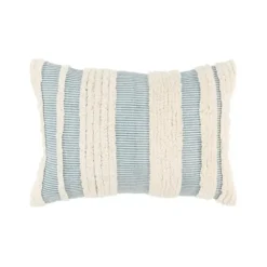 Pillows-Kirkland's Home Teal And Natural Tufted Stripes Lumbar Pillow Blue/Tan