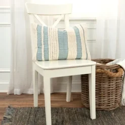 Pillows-Kirkland's Home Teal And Natural Tufted Stripes Lumbar Pillow Blue/Tan
