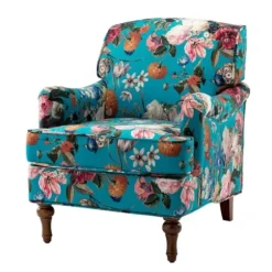 Accent Chairs-Kirkland's Home Teal Floral Classic Accent Chair Blue/Multi
