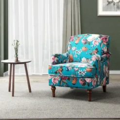 Accent Chairs-Kirkland's Home Teal Floral Classic Accent Chair Blue/Multi