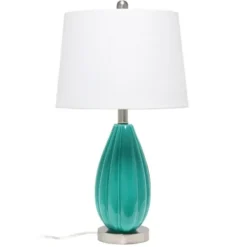 Table Lamps-Kirkland's Home Teal Glass Pleated Table Lamp White