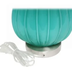 Table Lamps-Kirkland's Home Teal Glass Pleated Table Lamp White