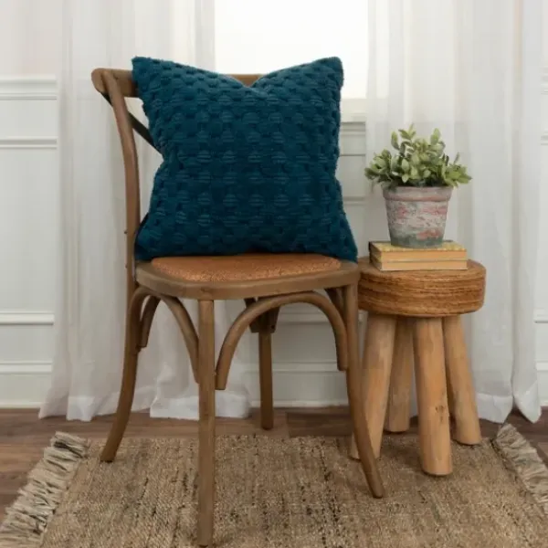 Pillows-Kirkland's Home Teal Looped Cotton Throw Pillow Blue